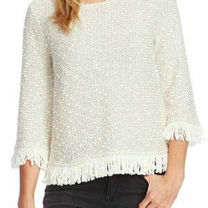 VINCE CAMUTO Women Textured Fringe Trim Pullover | Size - XL | Antique White